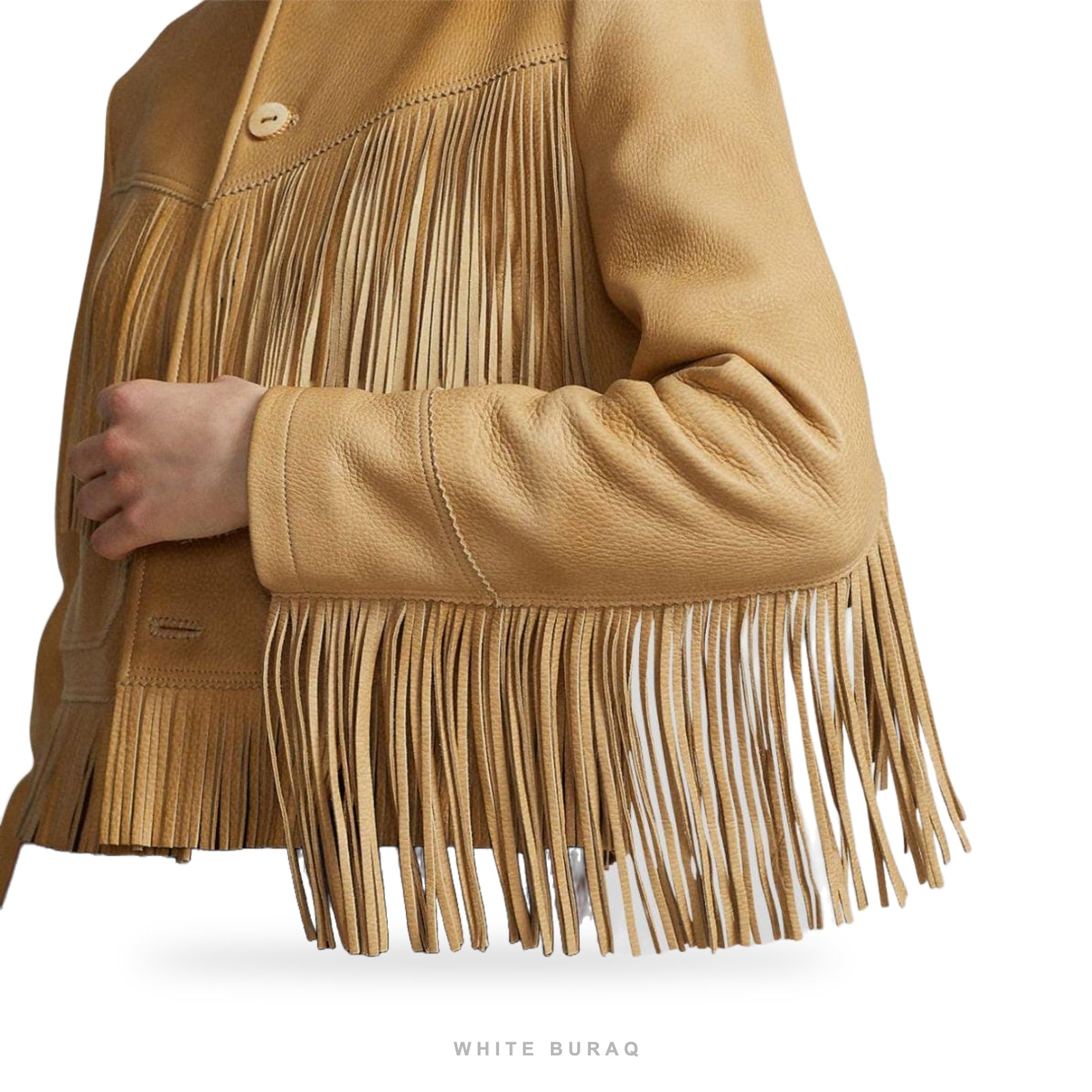 Women's Beige Leather Fringe Western Jacket – view 4