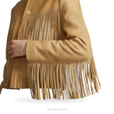 Women's Beige Leather Fringe Western Jacket – view 4