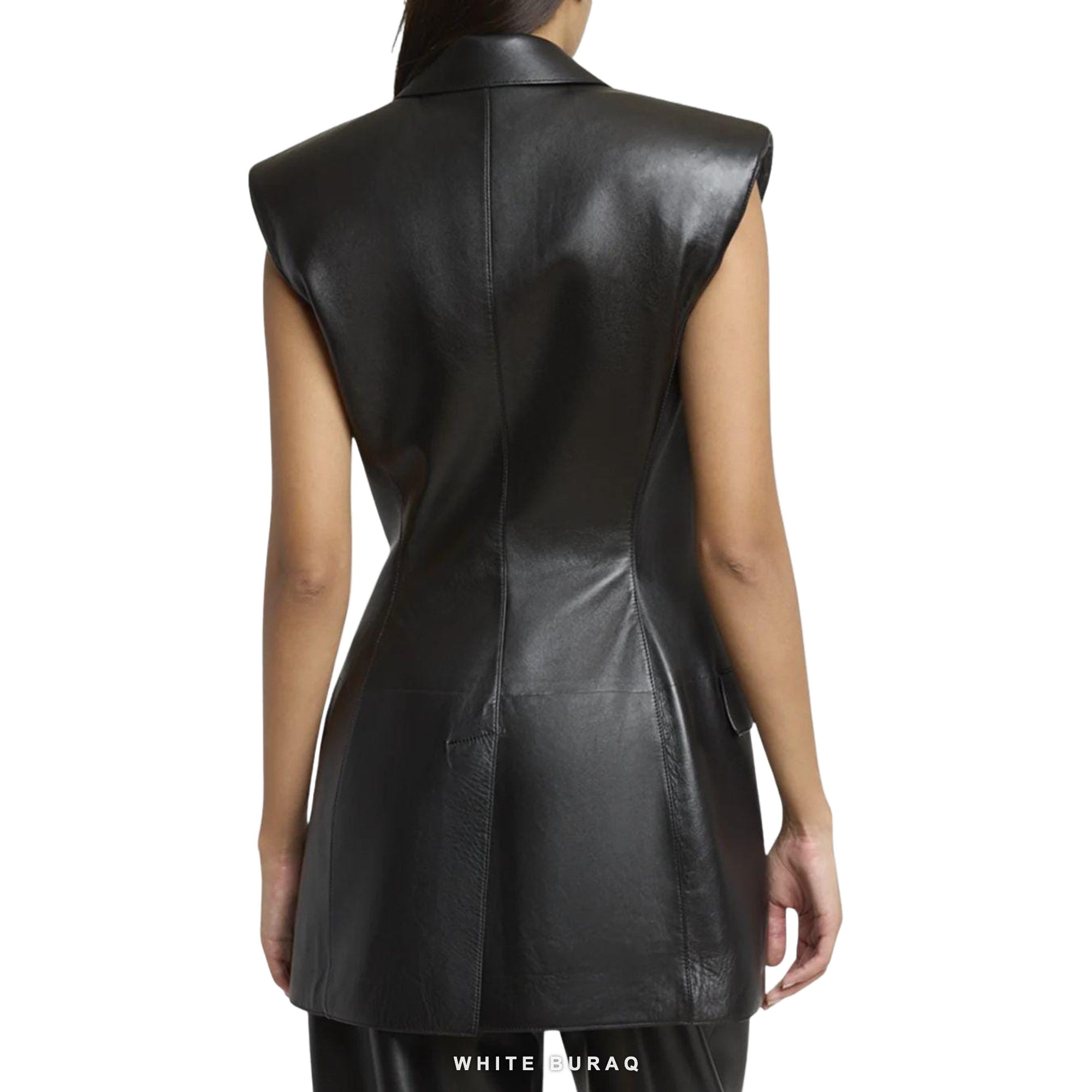 Women's Black Leather Double-Breasted Blazer Vest – view 3