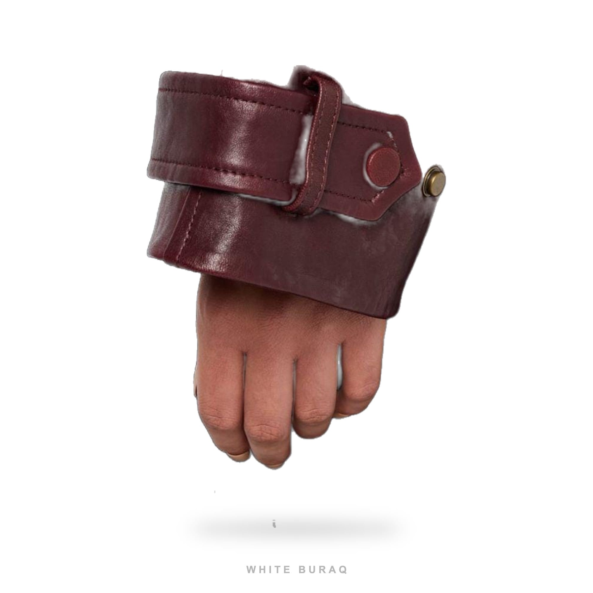 Women's Burgundy Leather High-Neck Cropped Jacket – view 4