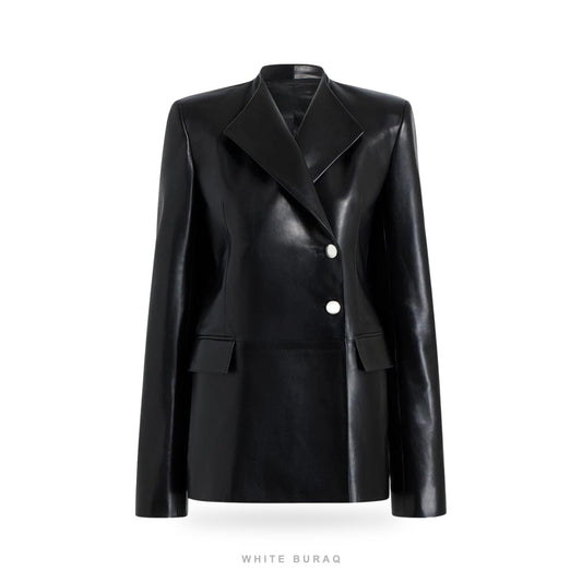 Women's Black Leather Tailored Blazer