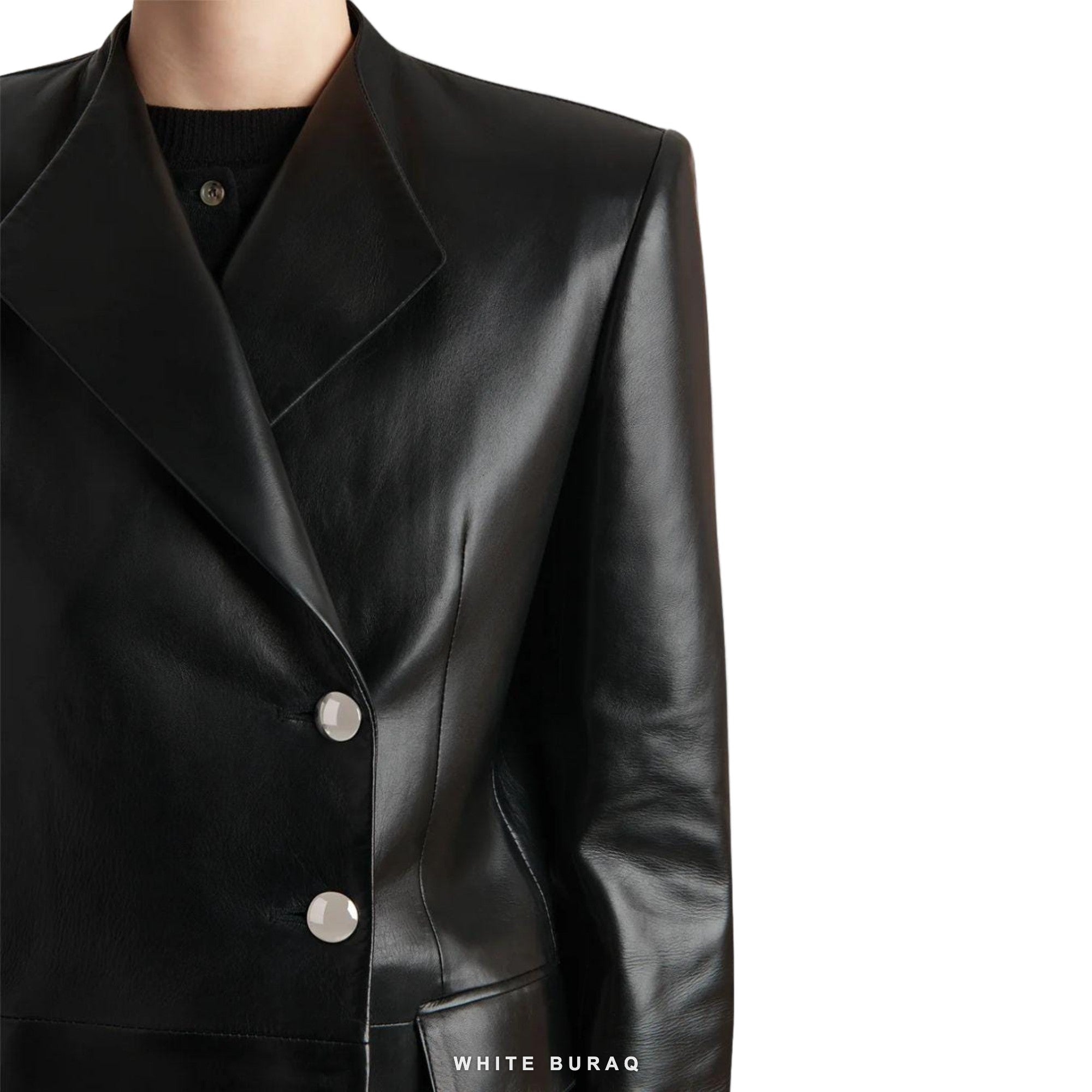 Women's Black Leather Tailored Blazer – view 3