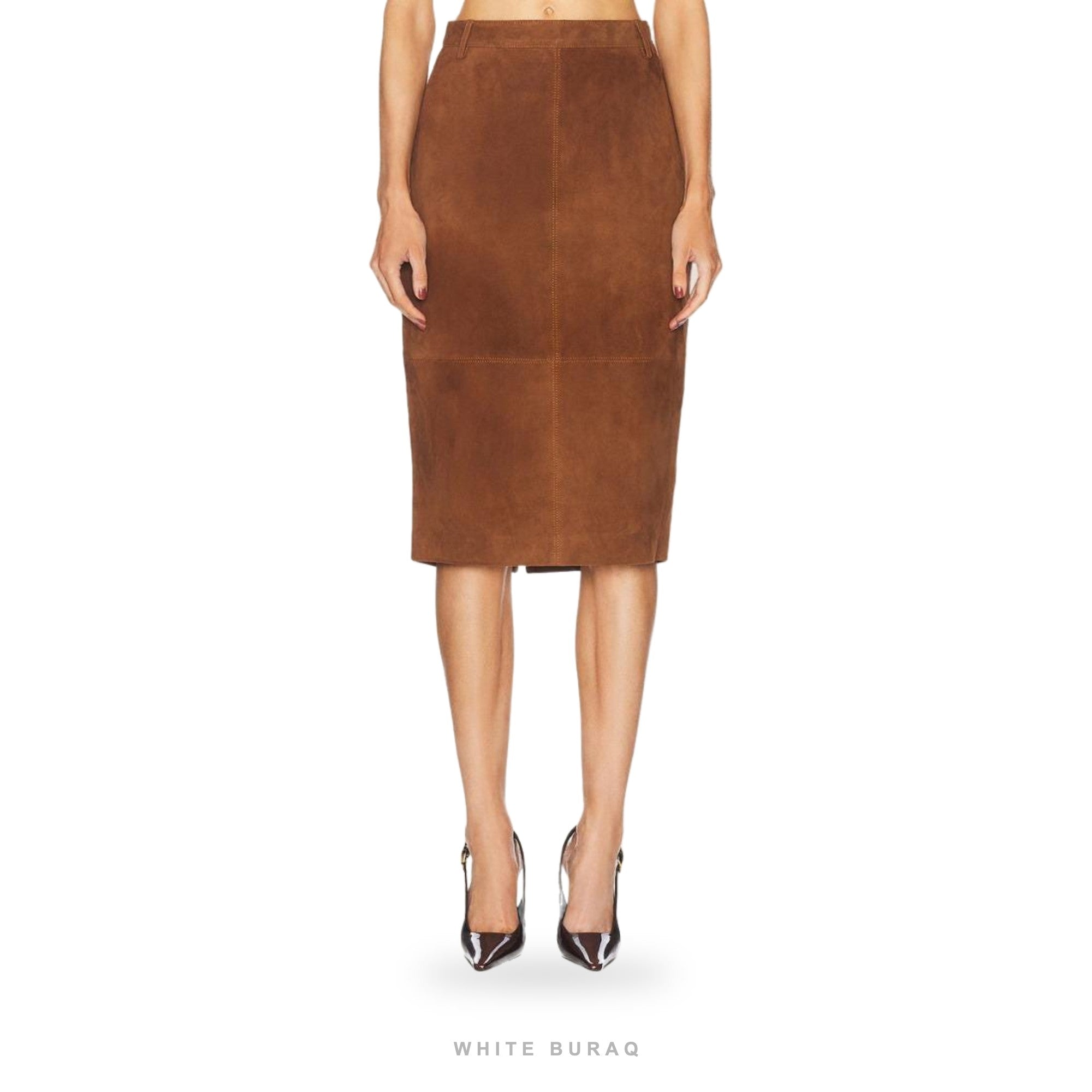 Women's Brown Goatskin Suede Midi Pencil Skirt – view 4