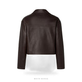 Women's Dark Chocolate Leather Cropped Button Jacket – view 2
