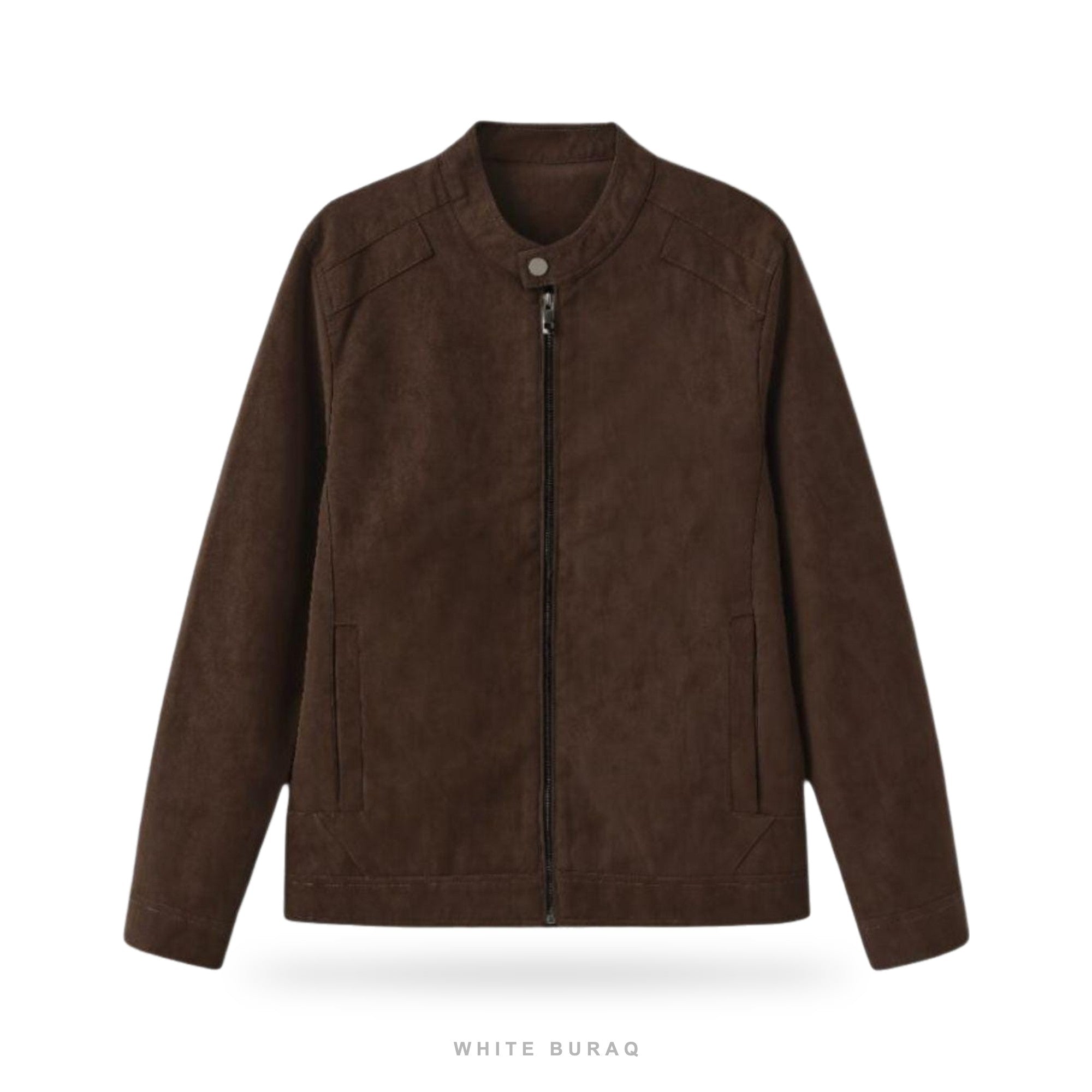 Men's Dark Brown Suede Snap-Collar Bomber – view 3