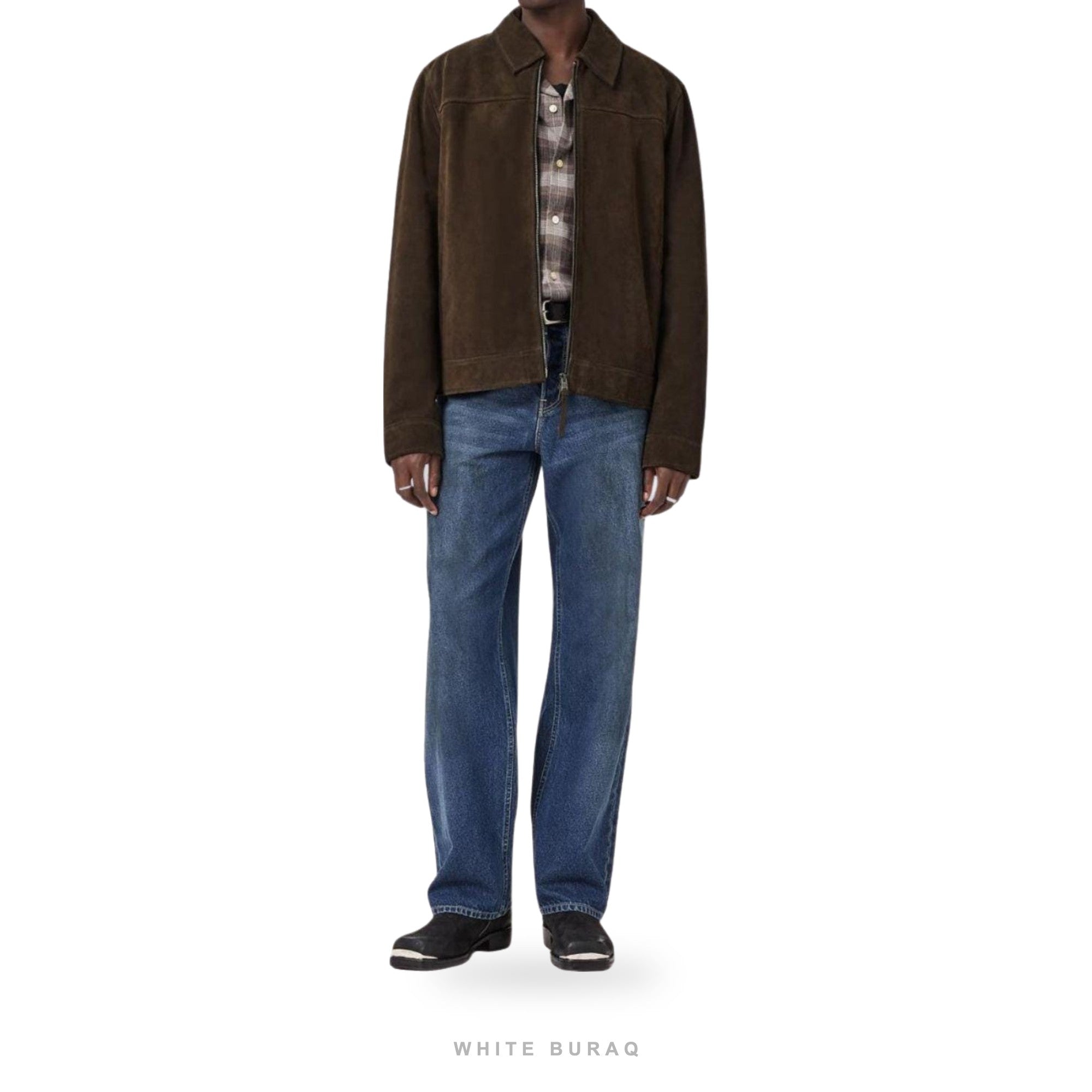 Men's Dark Brown Suede Zip Moto Jacket