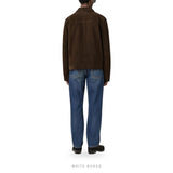 Men's Dark Brown Suede Zip Moto Jacket – view 2