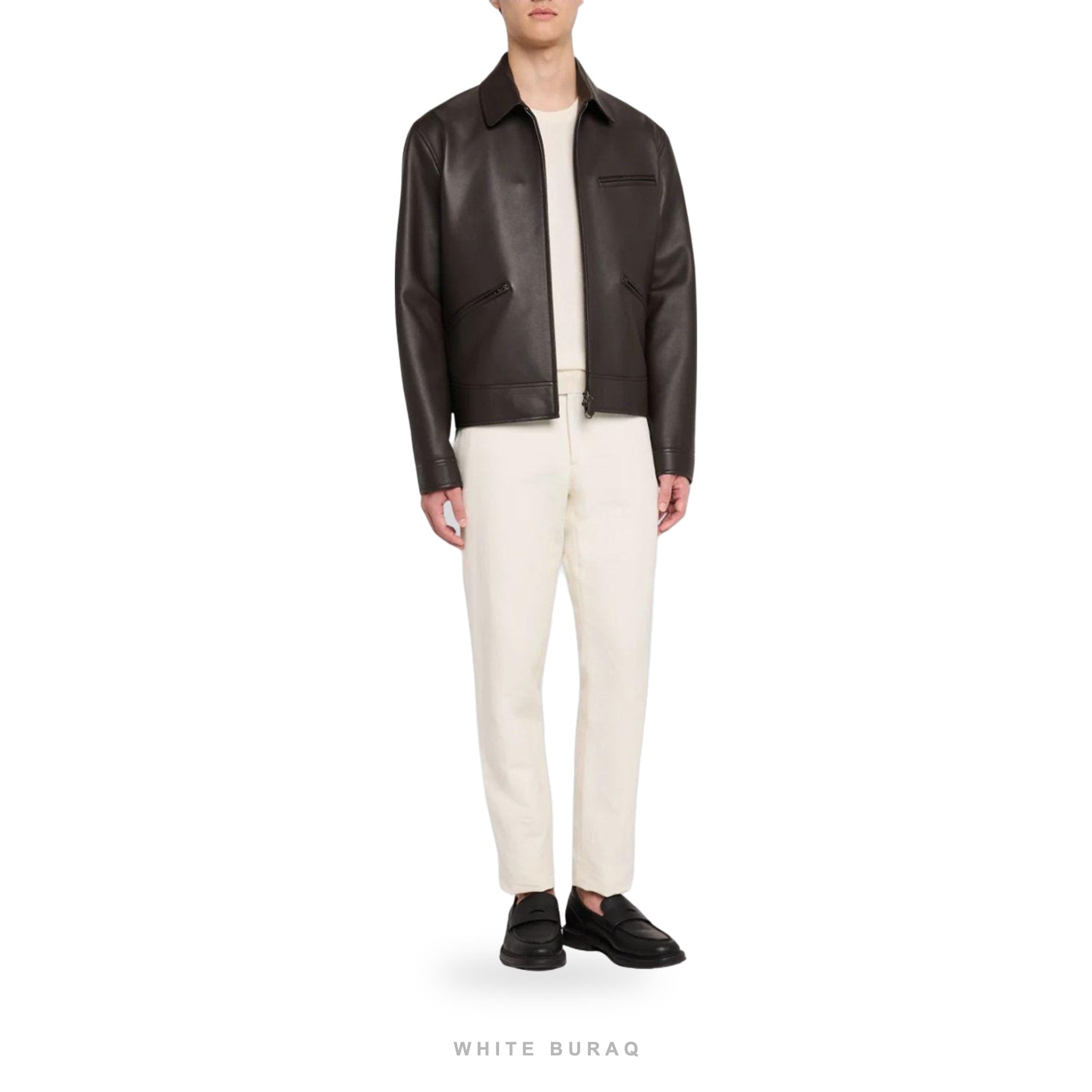 Men's Chocolate Brown Leather Moto Jacket – view 4