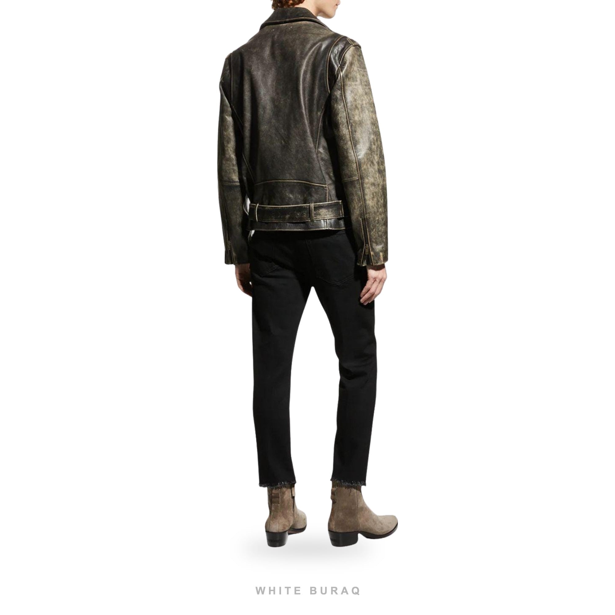 Men's Distressed Leather Vintage Moto Jacket – view 2