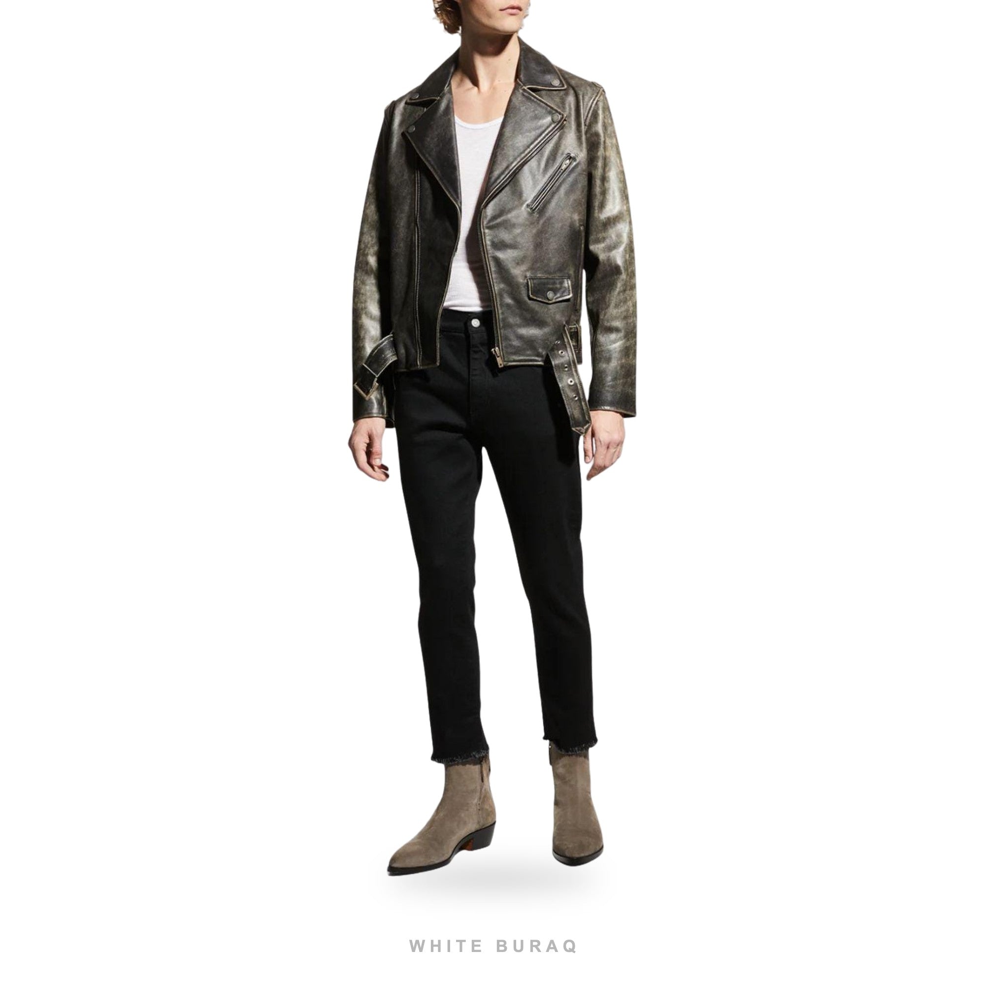 Men's Distressed Leather Vintage Moto Jacket – view 3