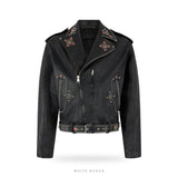 Men's Black Studded Leather Biker Jacket with Belt