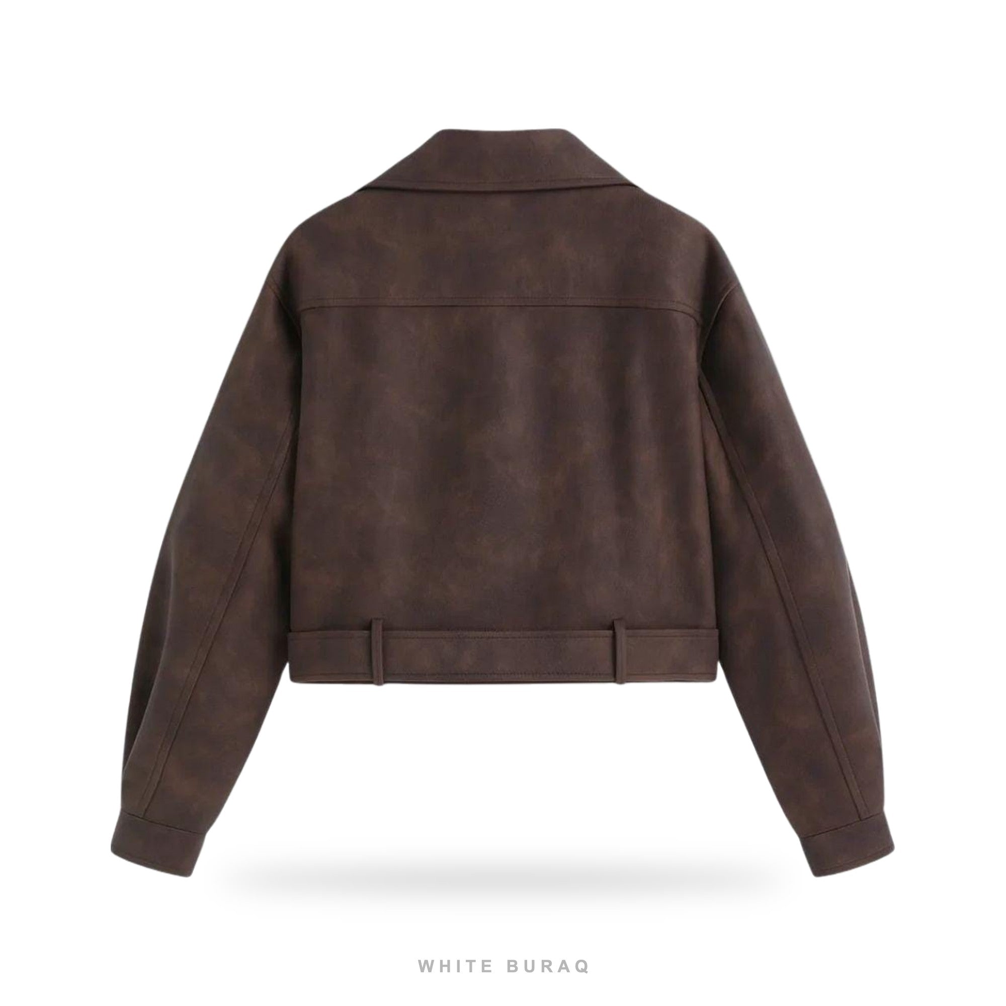 Women's Dark Brown Suede Belted Cropped Biker – view 2