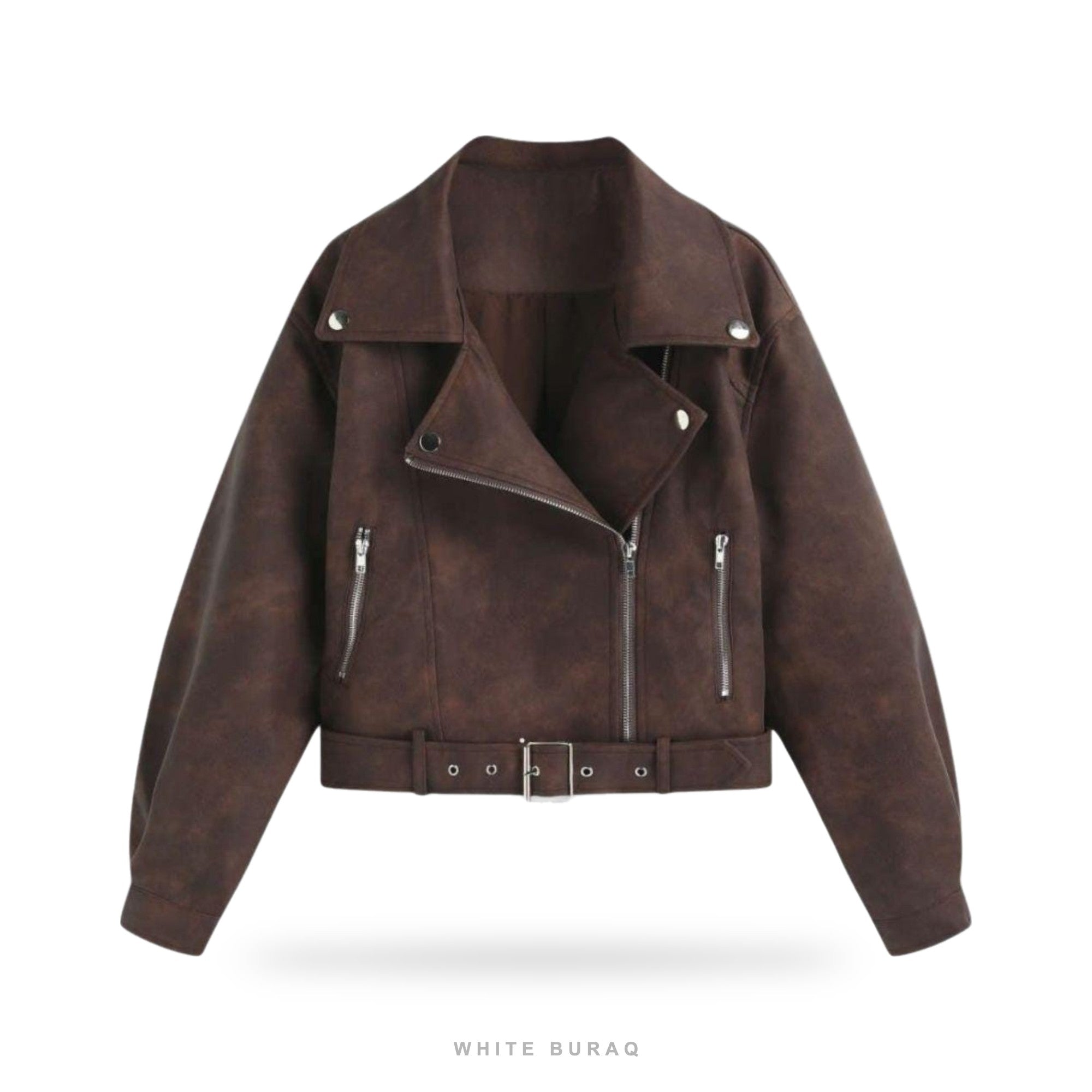 Women's Dark Brown Suede Belted Cropped Biker – view 3