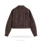 Women's Dark Brown Suede Belted Cropped Biker – view 4
