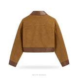 Women's Brown Suede Cropped Jacket with Leather Trim – view 4