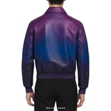 Men's Blue-Purple Gradient Leather Bomber Jacket – view 2