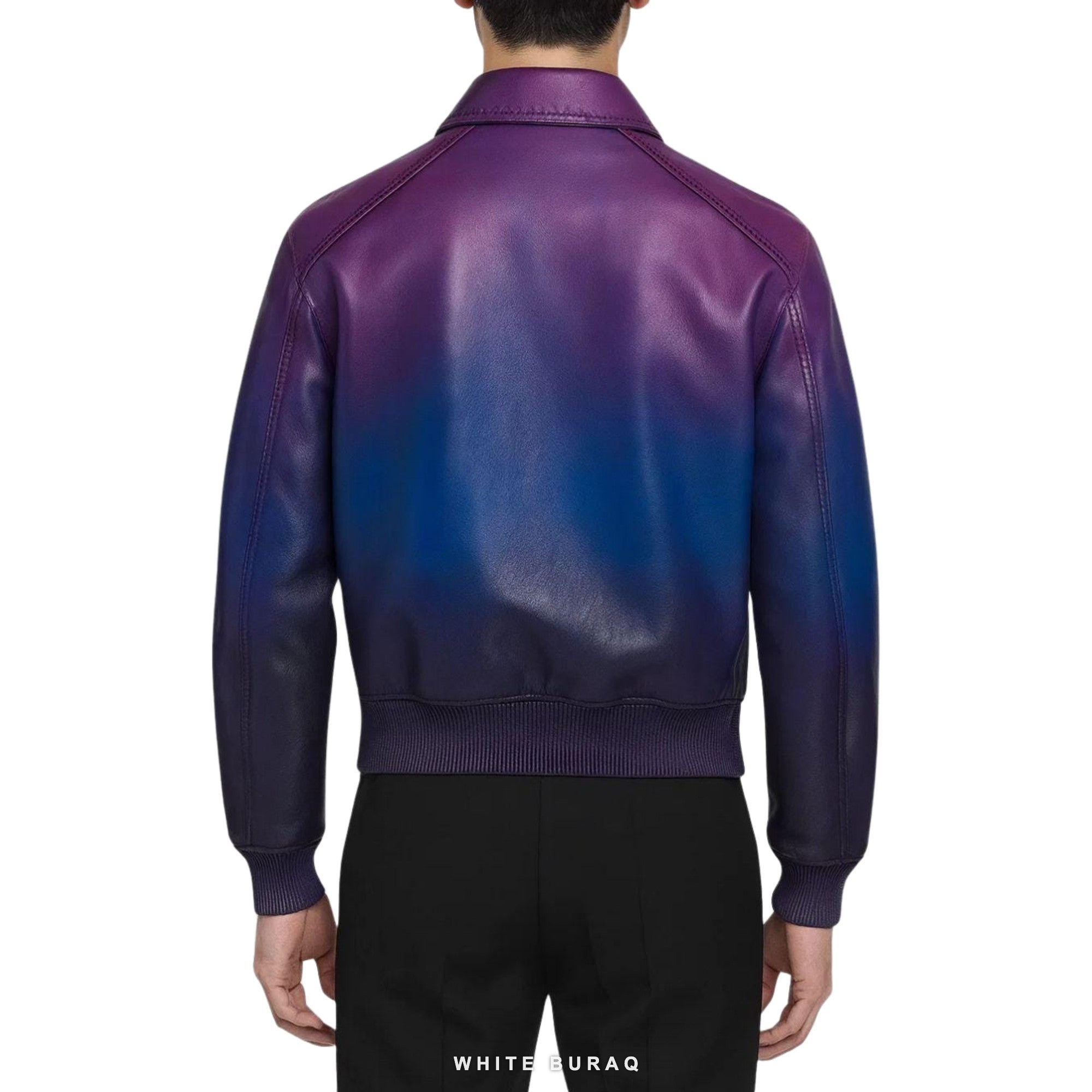 Men's Blue-Purple Gradient Leather Bomber Jacket – view 4
