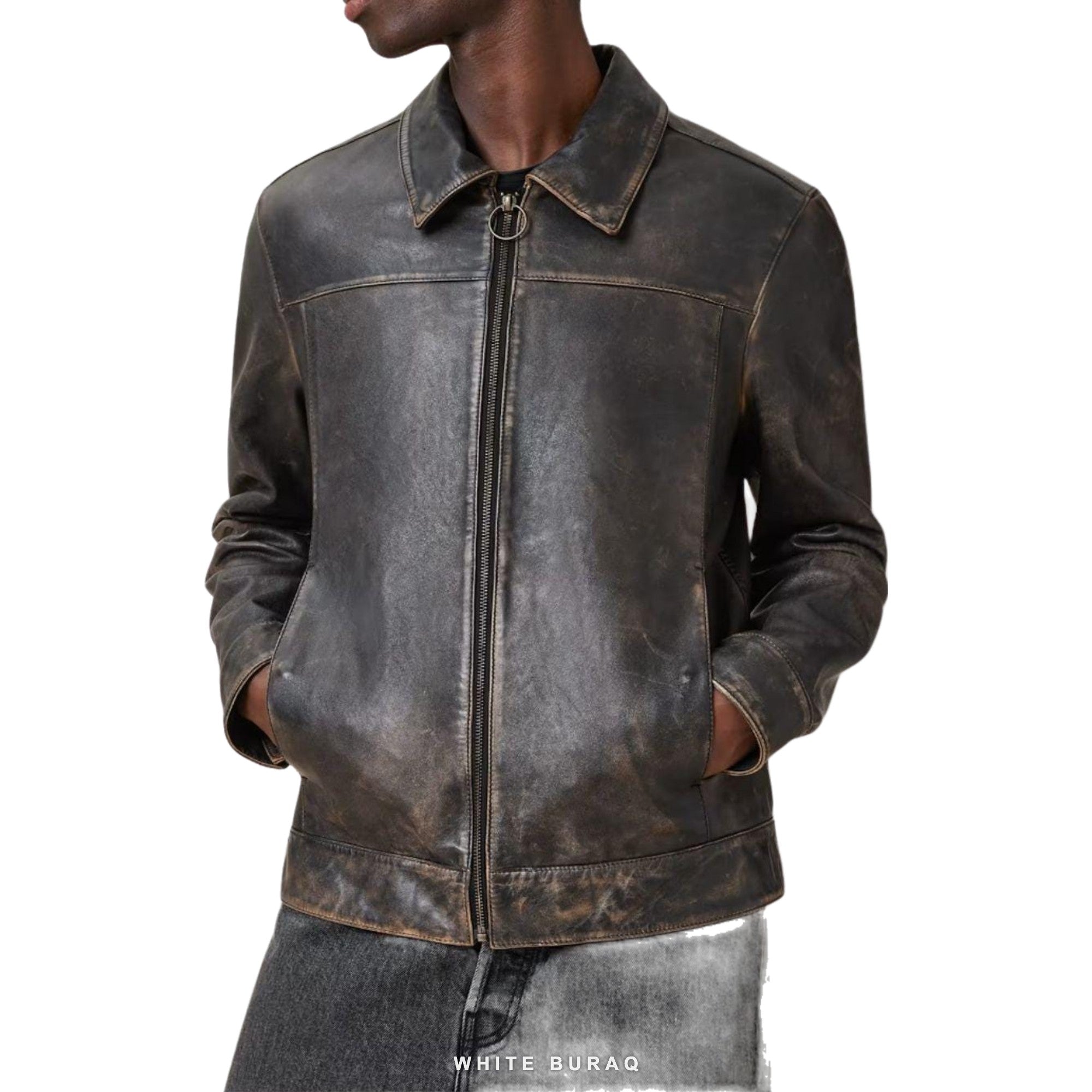 Men's Black Waxed Leather Biker Jacket – view 3