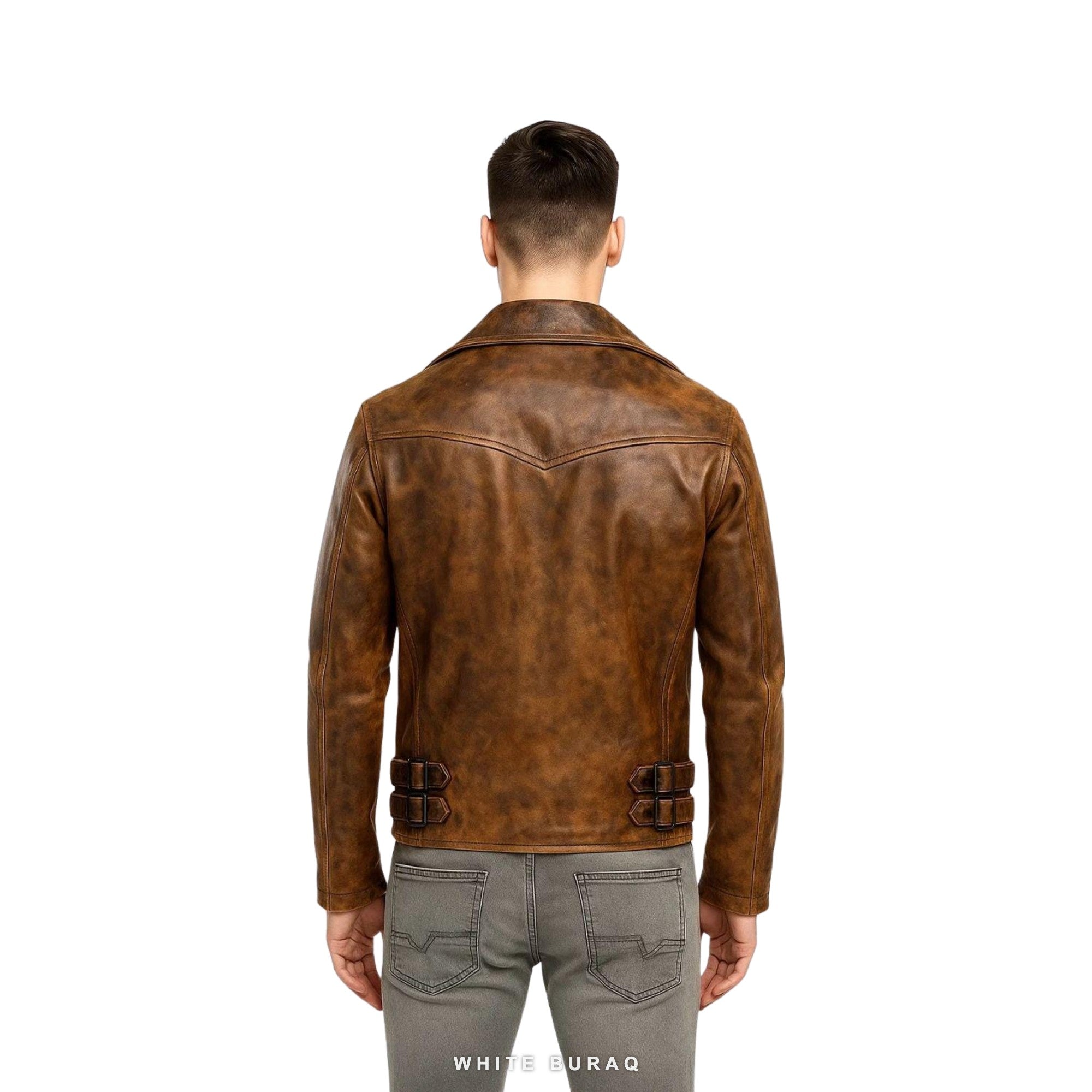 Men's Brown Waxed Leather Biker Jacket – view 4