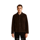 Men's Rust Brown Suede Button-Front Bomber