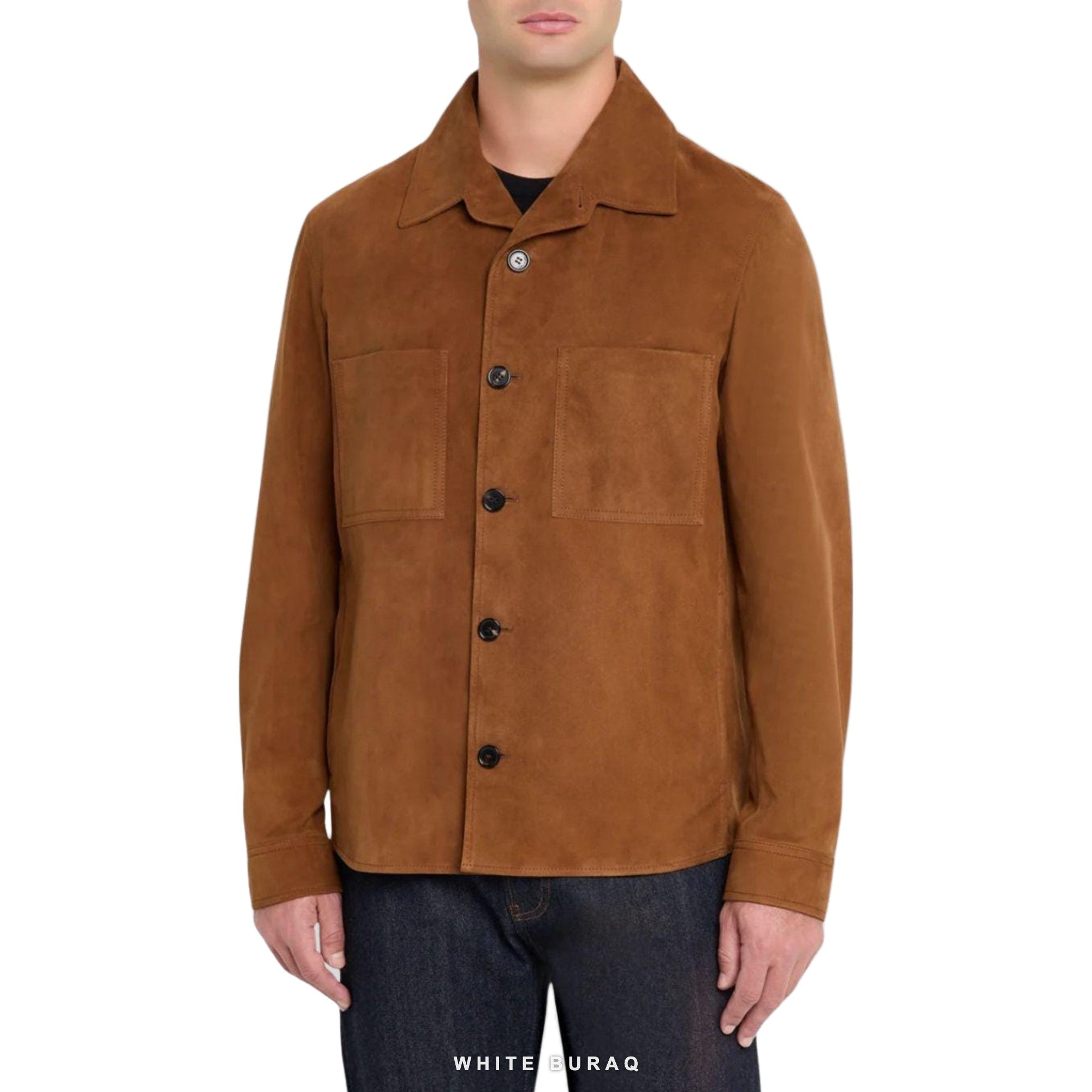 Men's Brown Suede Shirt-Collar Jacket