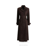 Women's Dark Brown Suede Belted Cuff-Detail Trench – view 4