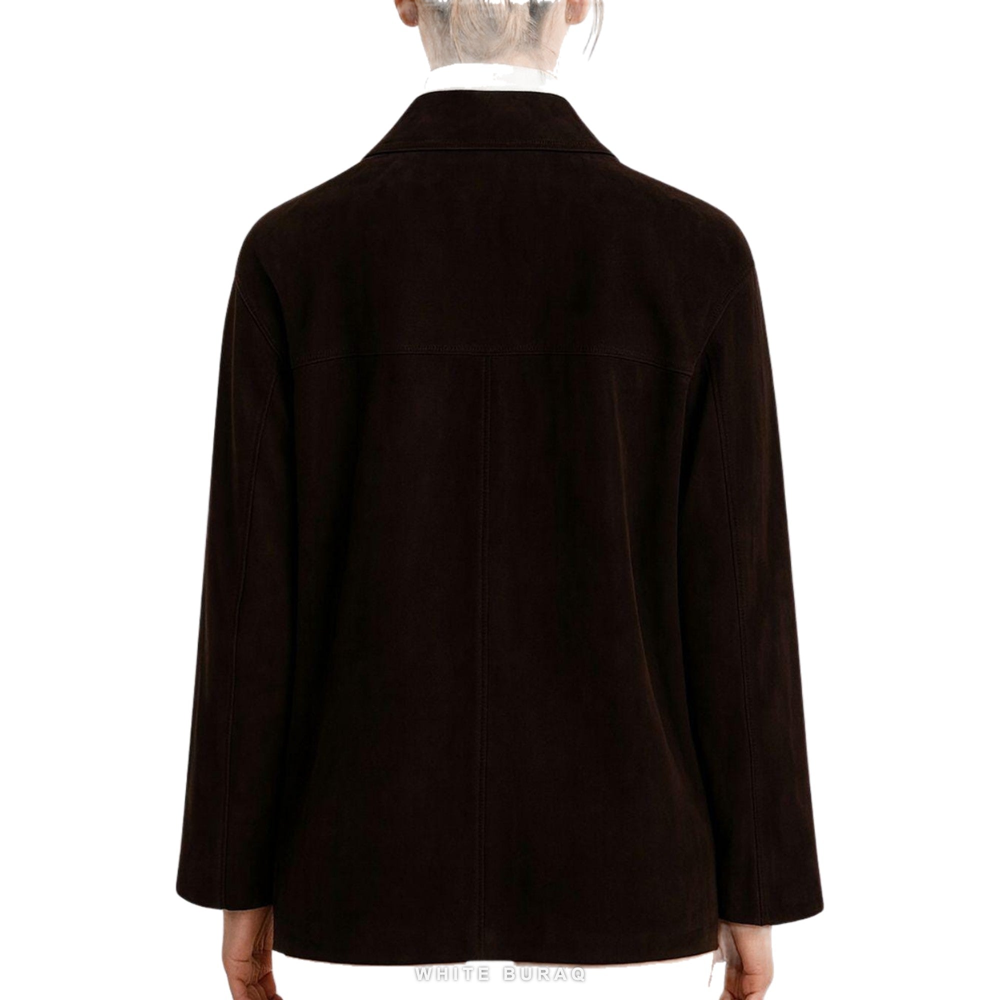 Women's Dark Brown Suede Minimal Zip-Up Jacket – view 2