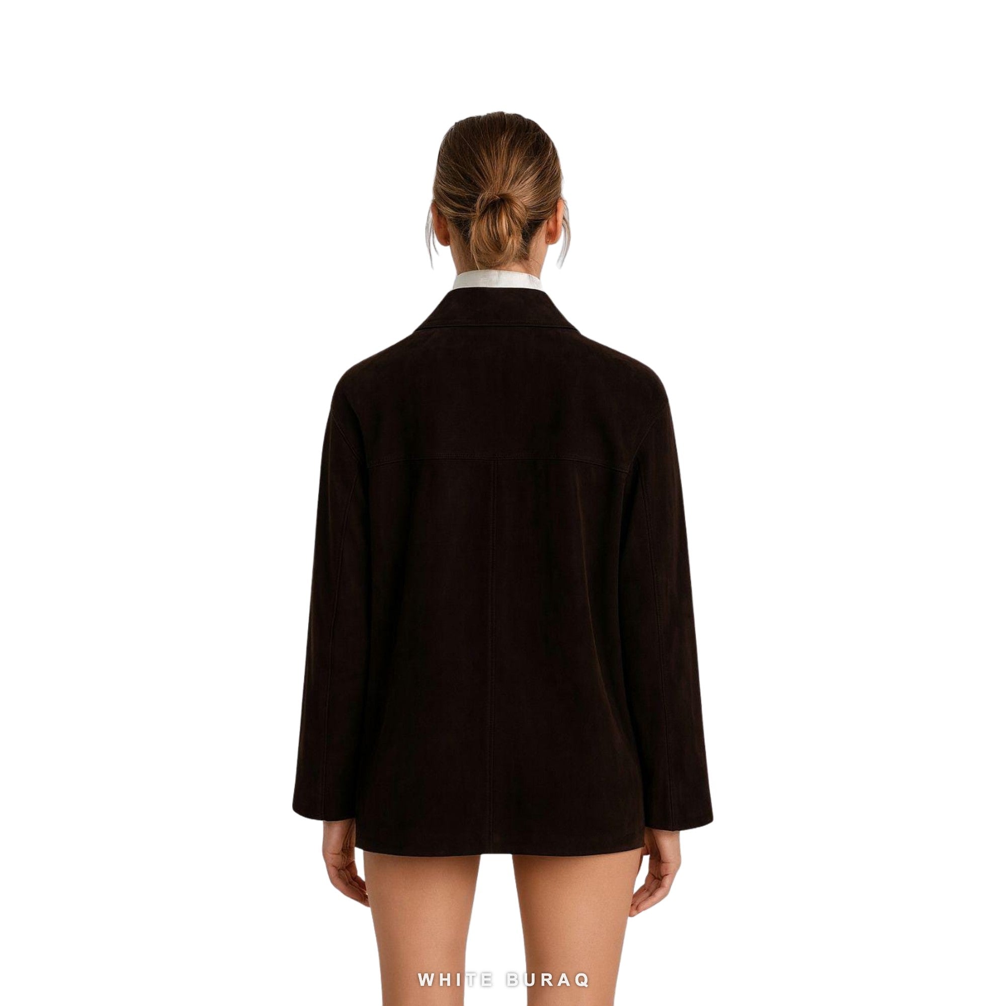 Women's Dark Brown Suede Minimal Zip-Up Jacket – view 4