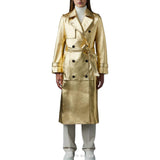 Women's Gold Metallic Leather Long Belted Trench Coat – view 3