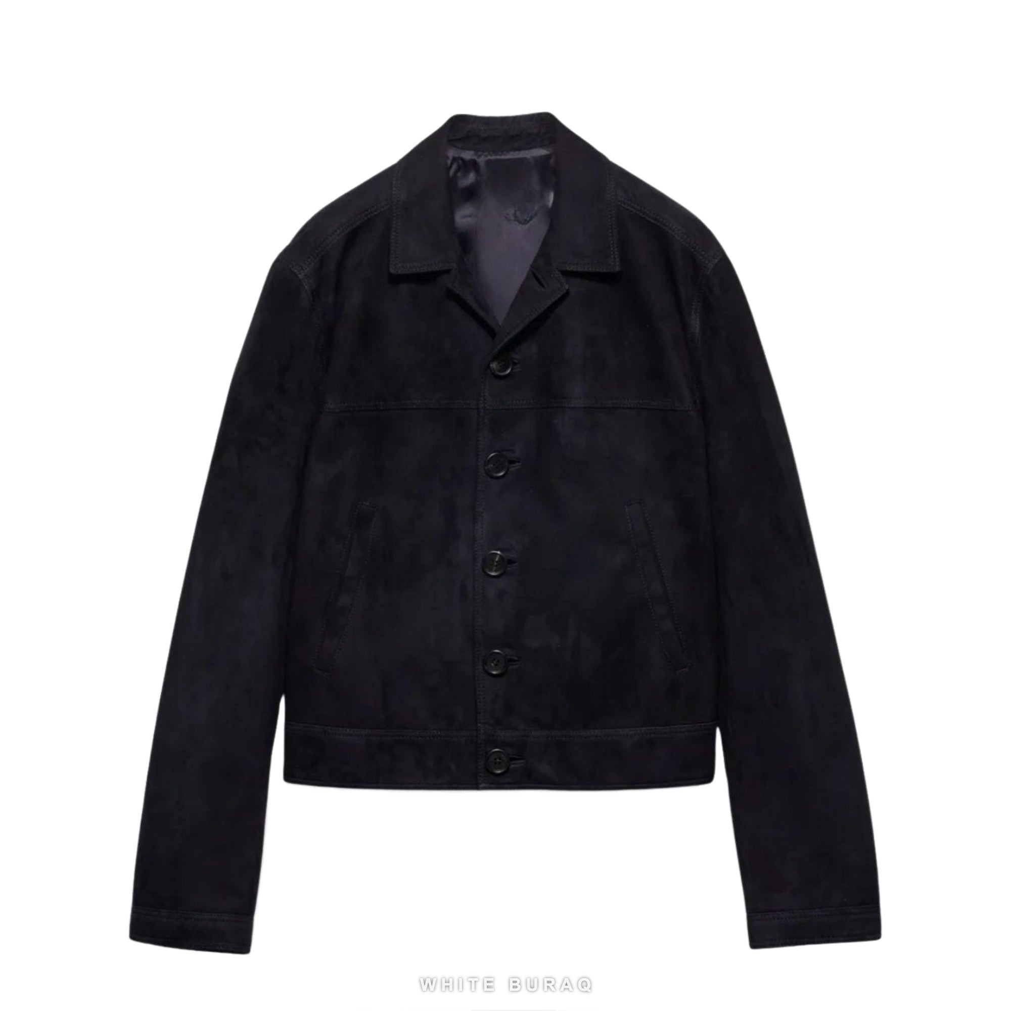 Men's Black Suede Cropped Button Jacket