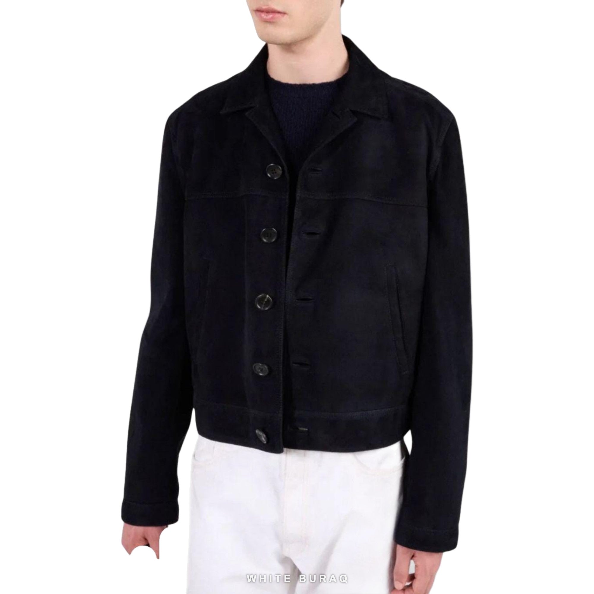 Men's Black Suede Cropped Button Jacket – view 2