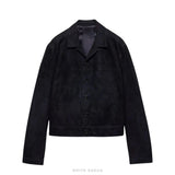 Men's Black Suede Cropped Button Jacket – view 4