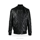 Men's Black Diamond-Quilted Leather Bomber
