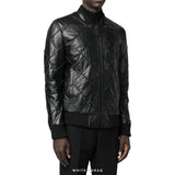 Men's Black Diamond-Quilted Leather Bomber – view 4
