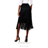 Women's Black Suede Fringe Midi Skirt – view 2