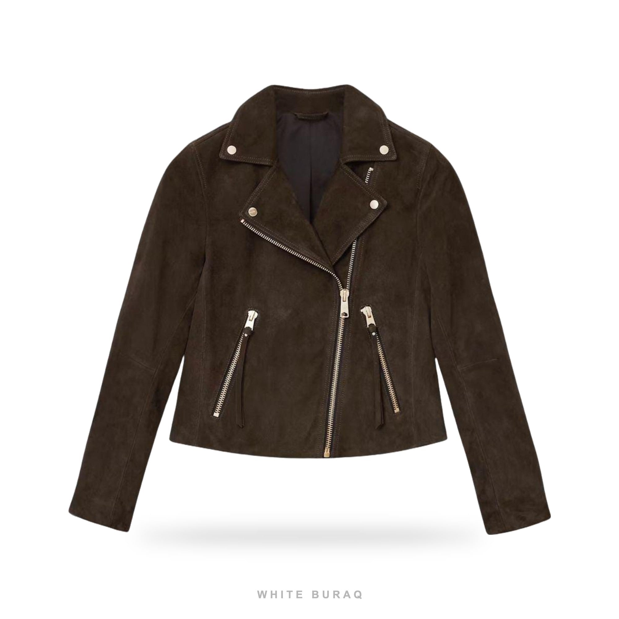Women's Dark Brown Suede Cropped Biker Jacket