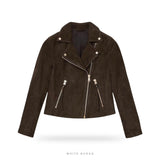 Women's Dark Brown Suede Cropped Biker Jacket