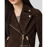 Women's Dark Brown Suede Cropped Biker Jacket – view 4