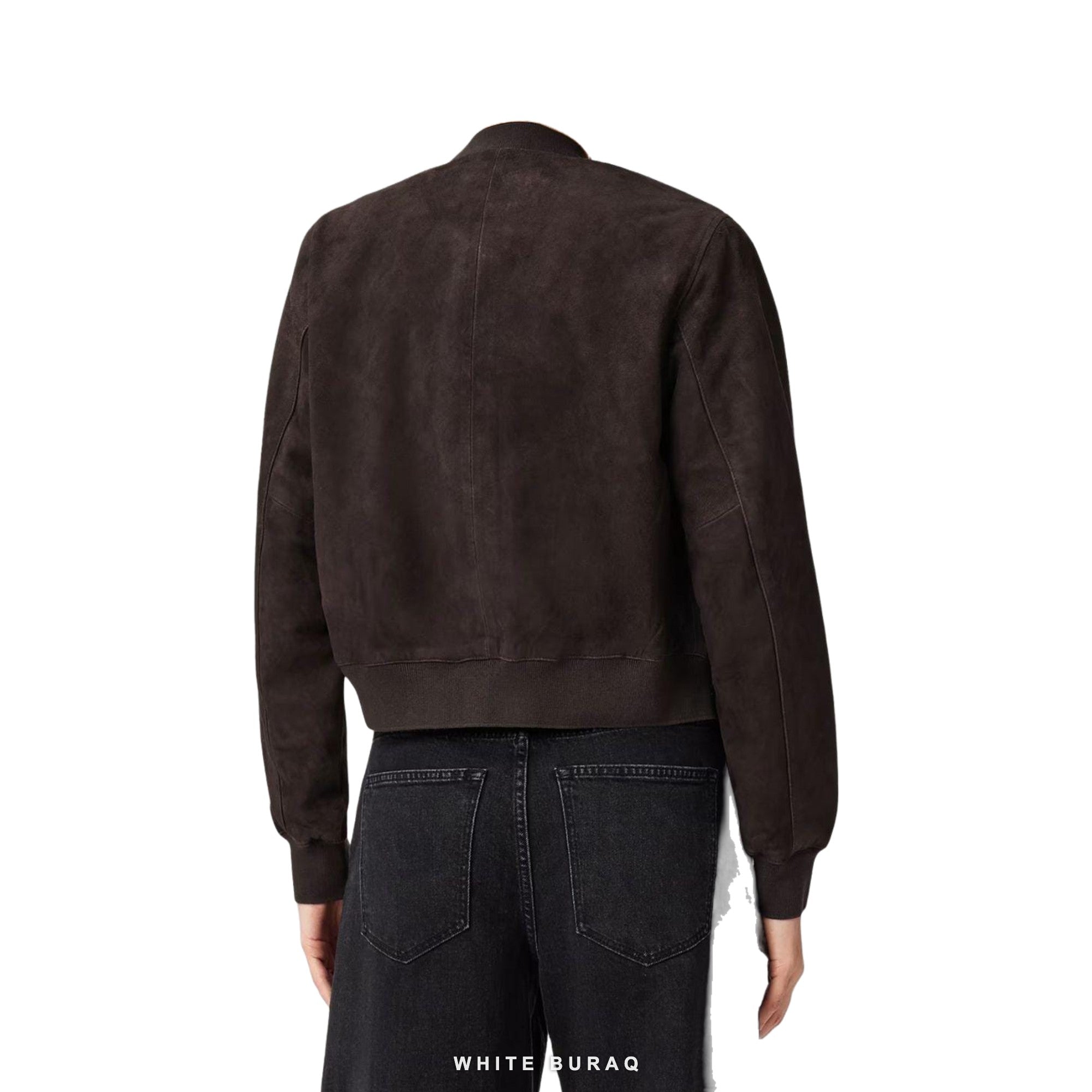 Women's Dark Brown Suede Cropped Bomber Jacket – view 3