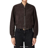 Women's Dark Brown Suede Cropped Bomber Jacket – view 4