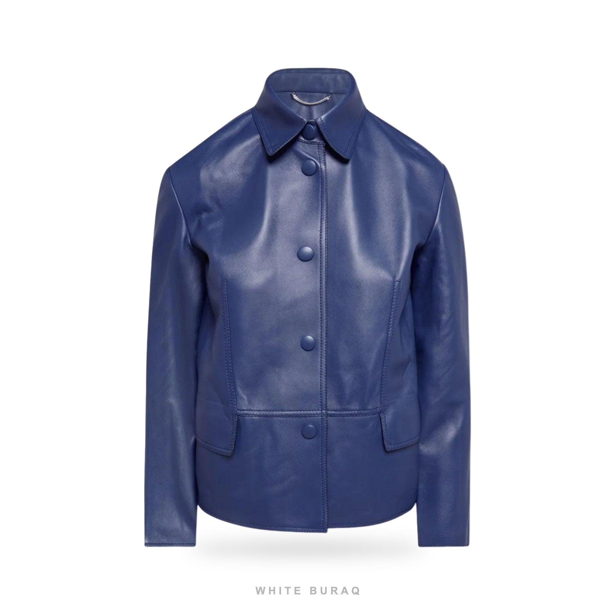 Women's Sky Blue Leather Button-Up Jacket – view 3