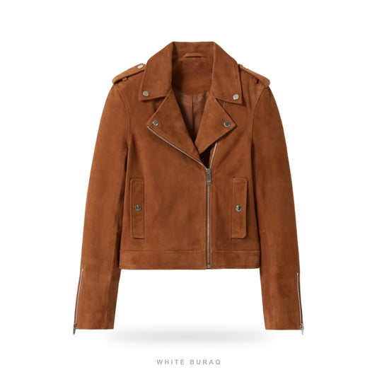 Women's Brown Suede Cropped Biker Jacket