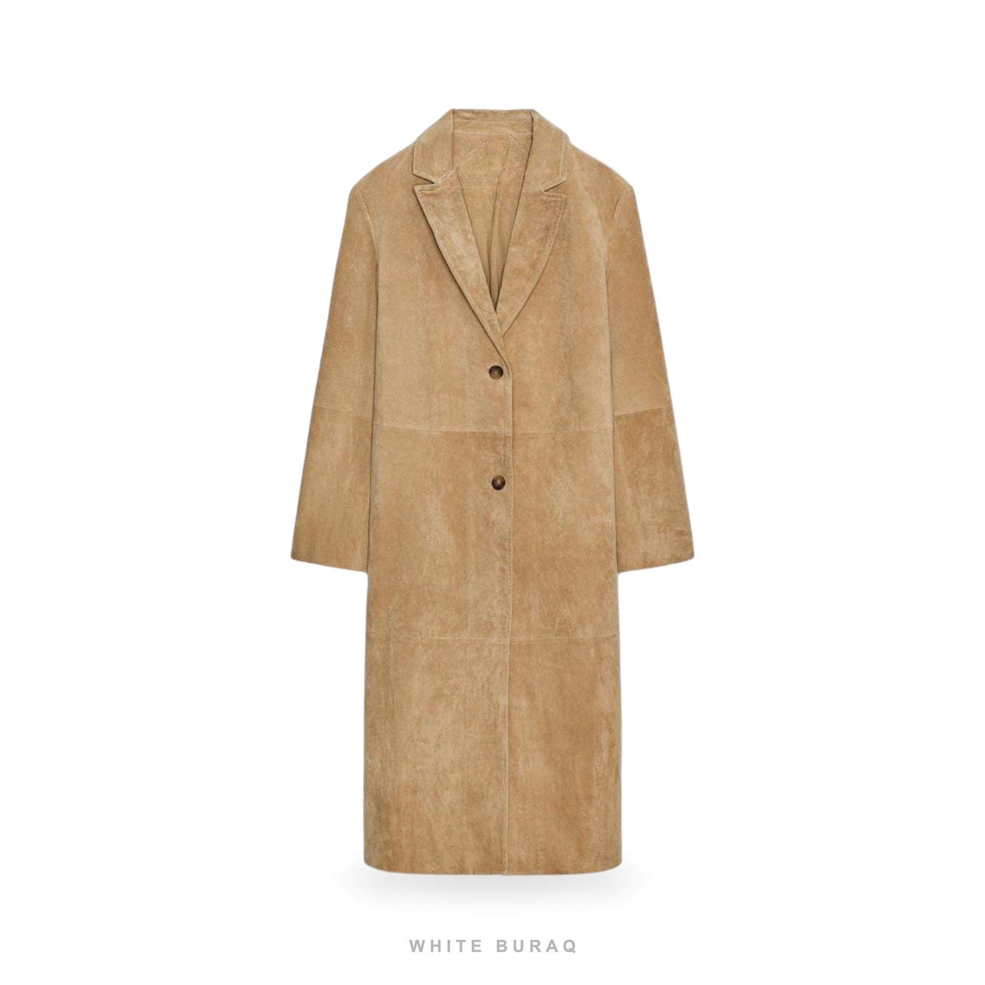 Women's Beige Suede Straight Long Coat