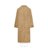 Women's Beige Suede Straight Long Coat – view 2