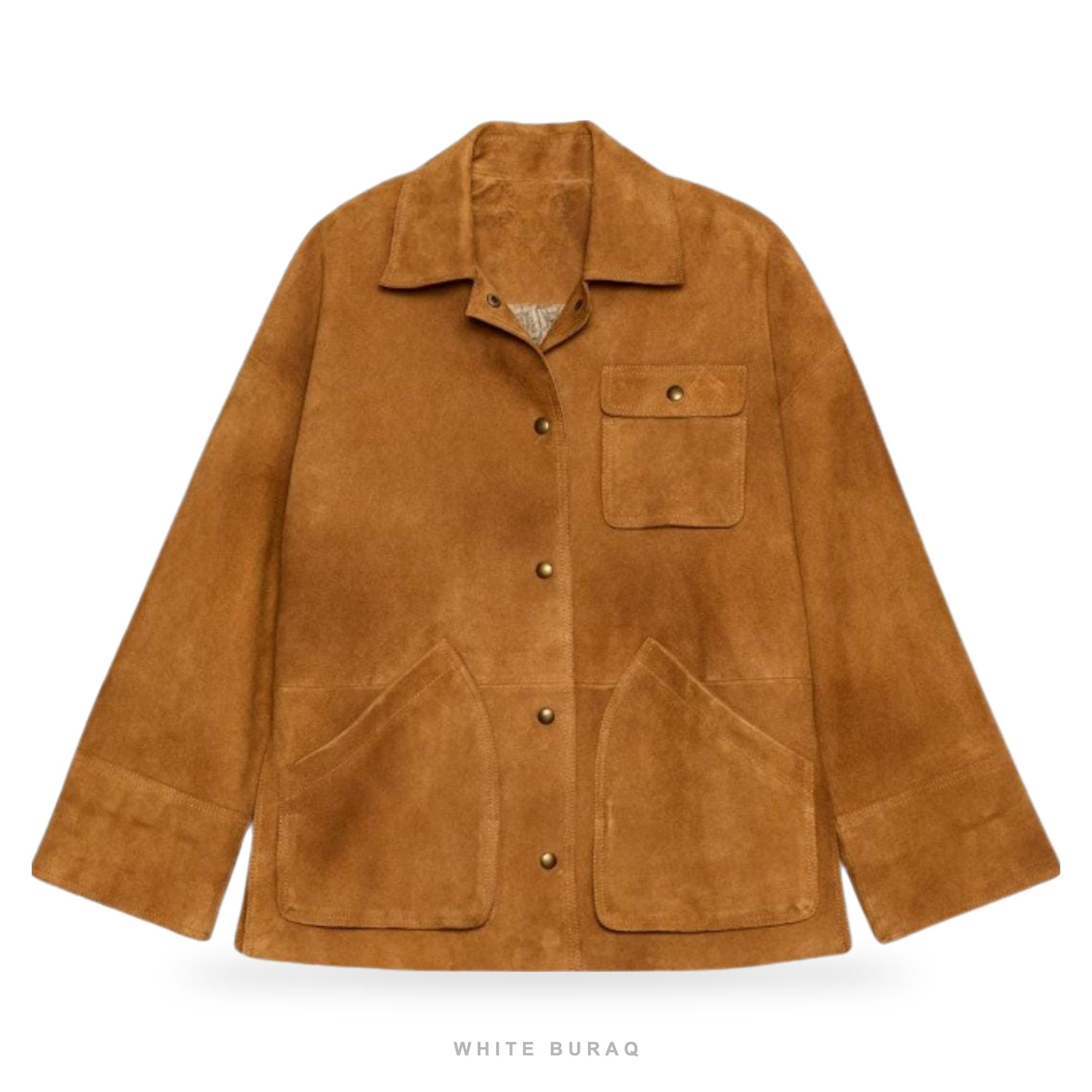 Women's Amber Brown Suede Button-Up Bomber Jacket