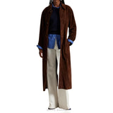 Women's Coffee Brown Suede Belted Long Trench Coat – view 2