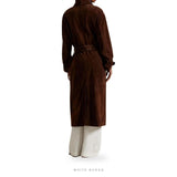 Women's Coffee Brown Suede Belted Long Trench Coat – view 3