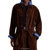 Women's Coffee Brown Suede Belted Long Trench Coat – view 4
