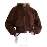 Women's Brown Suede Cropped Zip Bomber Jacket – view 2