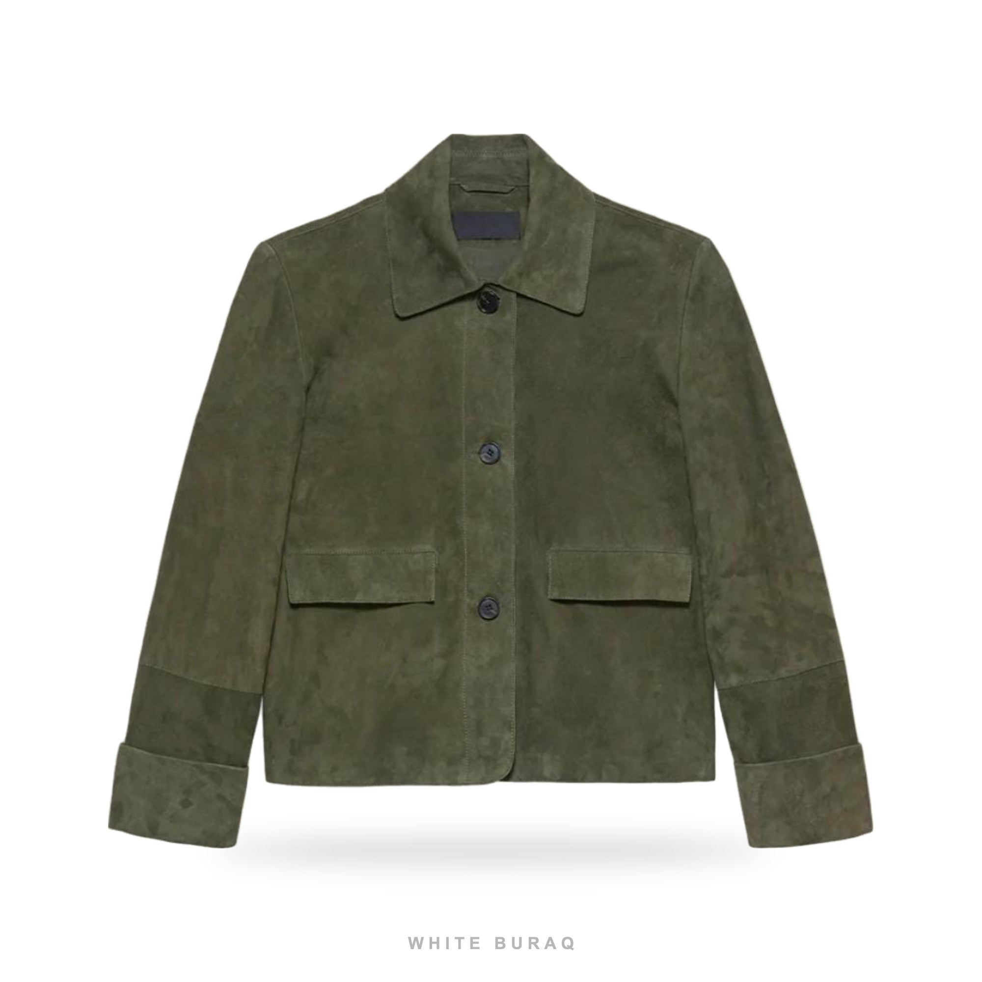 Women's Olive Green Suede Button-Front Jacket – view 3